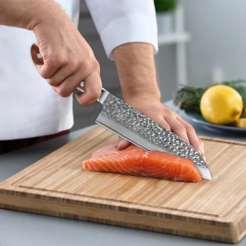 7" Santoku Knife 67 Layers Damascus Steel with Forged Hammer Pattern With Premium Wooden Handle