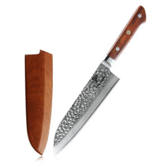 7" Santoku Knife 67 Layers Damascus Steel with Forged Hammer Pattern With Premium Wooden Handle