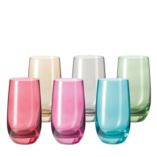 Leonardo Sora Tumbler Colored Glass, 39 cl, Assorted, Pack of 6 - HorecaStore