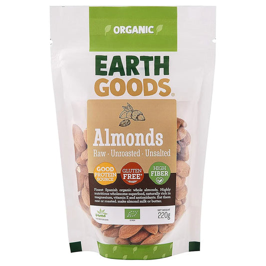 Earth Goods Almonds Raw 220g, Pack of 12 pcs