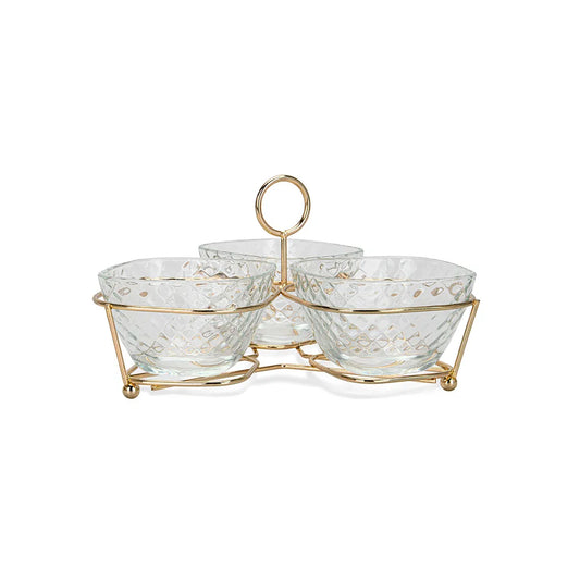 Pristine Series 3-Piece Clear Glass Bowl with Metal Stand, 280 ml Capacity and 22.1 x 22.1 x 13.1 cm