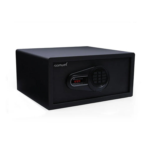 Roomwell UK Premium Large Safe Box 15'', H 20 x W 42 x D 37 cm, Solid Bolt Steel Constructed Laser Cut Curved Body, 20 mm Solid, Black