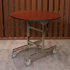 VM BI-Fold Round Room Service Trolley Without Hotbox L91 x W78 x H75 cm, Top And Double Drop Leafs, 4 Swivel Non Scratching Silent Wheel, Brown
