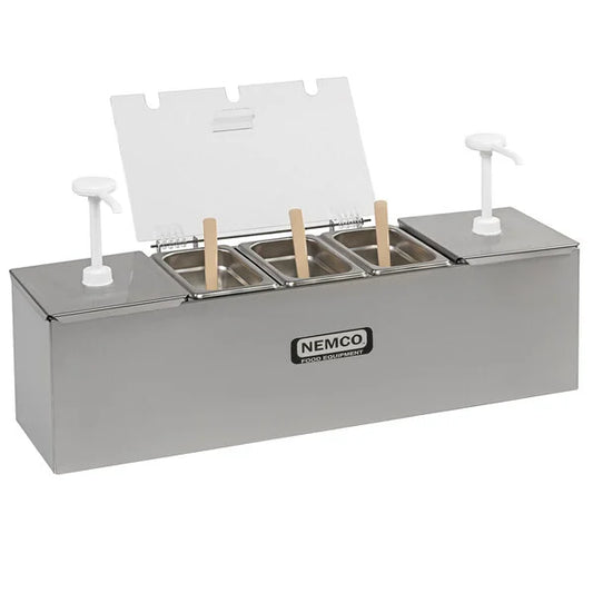 NEMCO 88100-CB-2 Condiment Bar with 2 Pumps & 3 Stainless Steel Pans, 62x18x18 cm