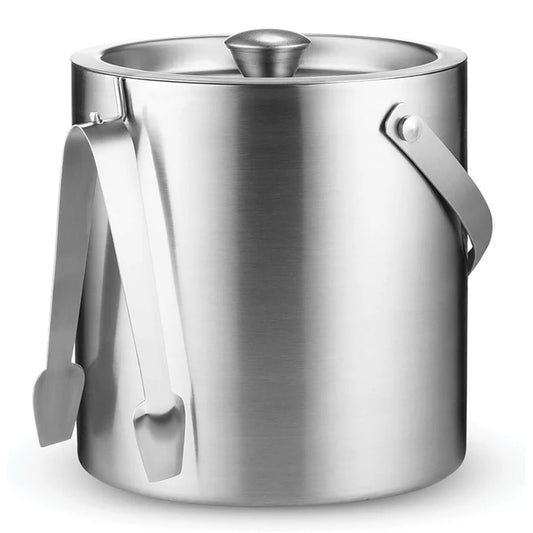 Wundermaxx Ice Bucket Double Wall With Tong, Chrome Mirror Shiny Finish, 1.5 Liters