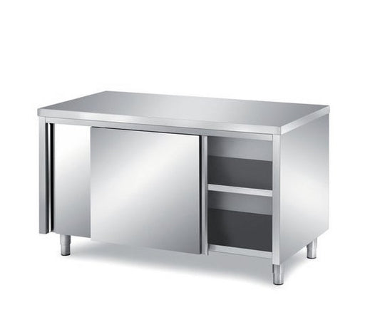 Arex CTN716 Stainless Steel Work Table with Cupboard with Sliding Doors, 160x70x85 cm