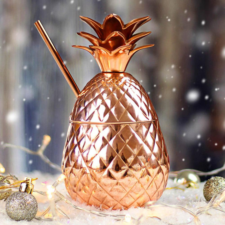 THS BAH1103 Copper Finish Pineapple Cocktail Cup With Straw 90cl - HorecaStore