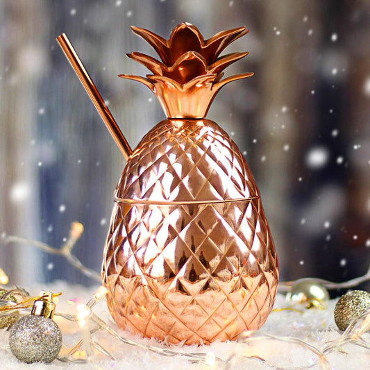 THS BAH1103 Copper Finish Pineapple Cocktail Cup With Straw 90cl - HorecaStore