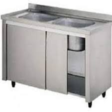 Arex CLA2V147 Stainless Steel 2 Bowl Sink Unit with Sliding Doors, 140x70x85 cm