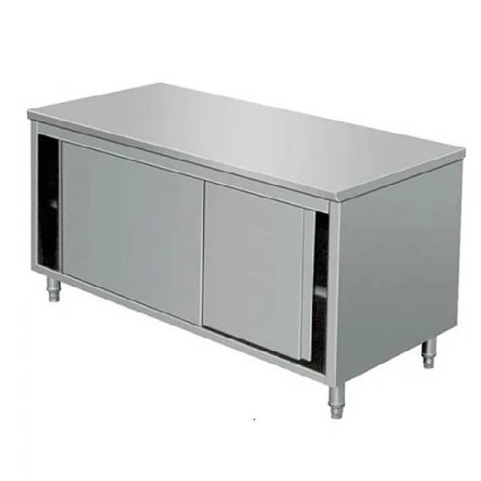 Arex CTN712 Stainless Steel Work Table with Cupboard and Sliding Doors, 120x70x85 cm