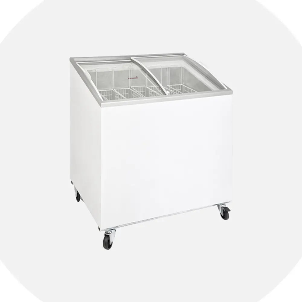 Klimasan D400DFSG-AC Frozen Food and Ice Cream Freezer with Angled Frame, 130.5x63.5x89cm