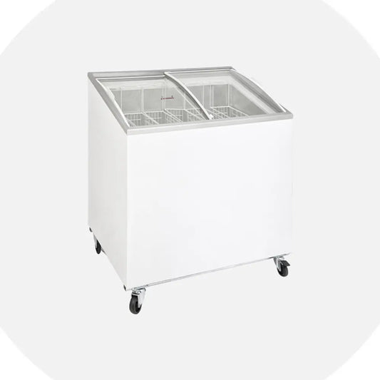 Klimasan D400DFSG-AC Frozen Food and Ice Cream Freezer with Angled Frame, 130.5x63.5x89cm