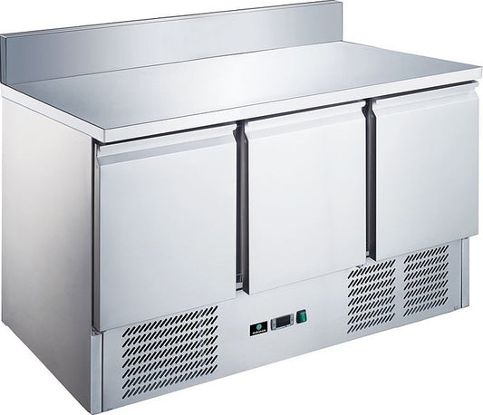Hurakan HKN-GNL3TN-SB Refrigerated Counter with Backsplash Heavy-Duty Stainless Steel Prep Station