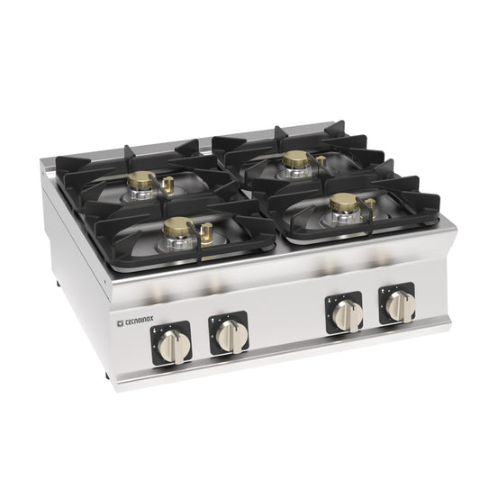 Tecnoinox PCH8G7 High-power 4-burner hermetic gas cooktop with cast iron top grates