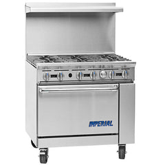 Imperial IR-6 Gas Range 6 Burner with Standard Oven with Splashback and Shelf, 227,000 BTU