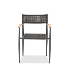 Togo ITM02658 Armchair Charcoal with Teak Armrest, 57.5 x 59 x 79.5