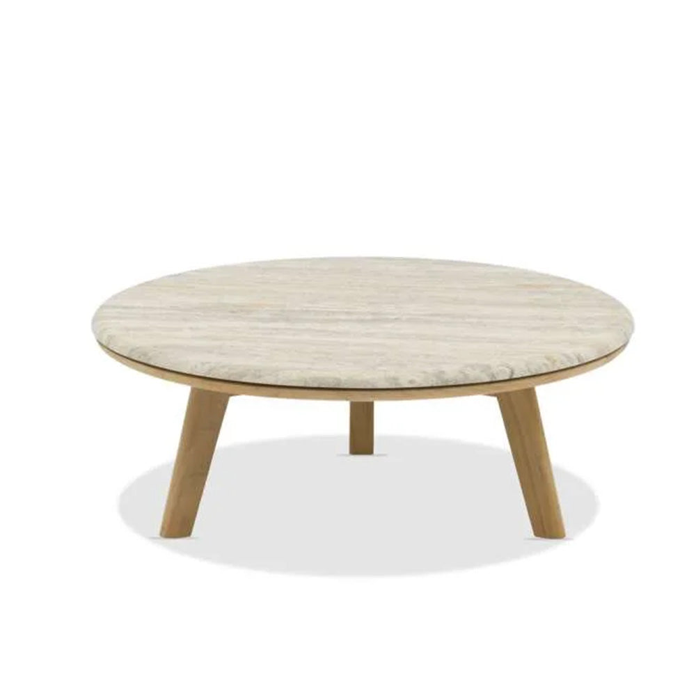 Lotus ITM02681 Teak Wood & Travertine Coffee Table Mocha D80cm, 80 x 80 x 30