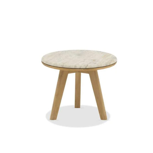 Lotus ITM02682 Teak Wood & Travertine Coffee Table Mocha D50cm, 50 x 50 x 40
