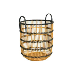 Naturalan ITM03315 Hitam Bamboo Basket with Handles Natural & Black Dia 32 cm, 32 x 32 x 35