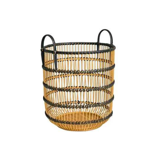 Naturalan ITM03315 Hitam Bamboo Basket with Handles Natural & Black Dia 32 cm, 32 x 32 x 35