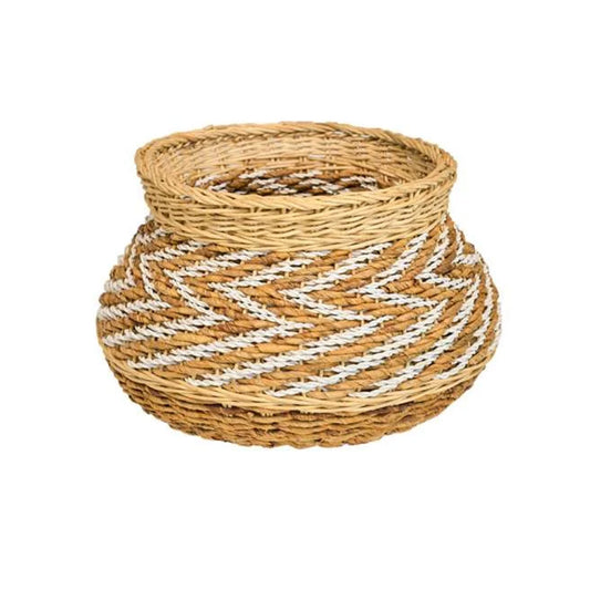 Naturalan ITM03319 Rattan Pot Zigzag Brown & White 32 cm, 35 x 35 x 32