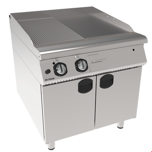 Inoxsan INO-9IG22 Gas Fry Top 1/2 Smooth Ribbed with Cabinet, 90x80x85