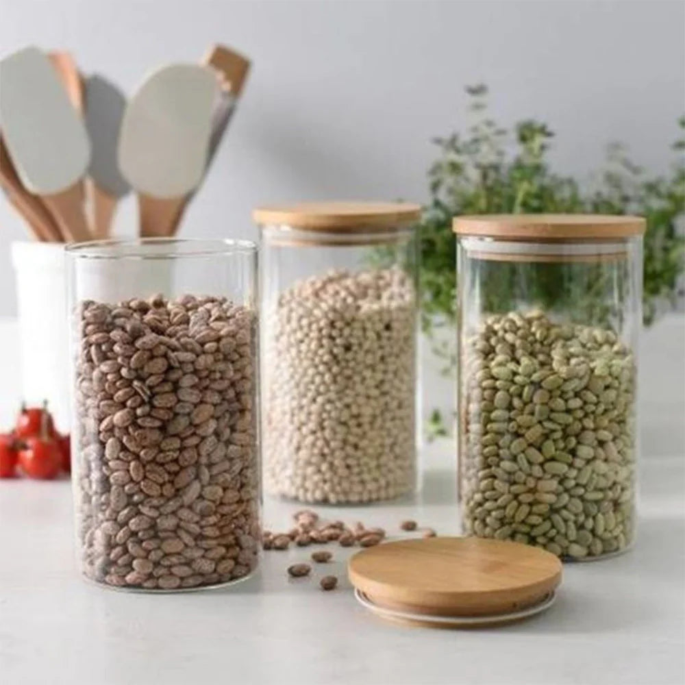 Borosilicate LH-110-5 Glass Storage Jars with Lid Round, 750 ml, Pack of 6 pcs