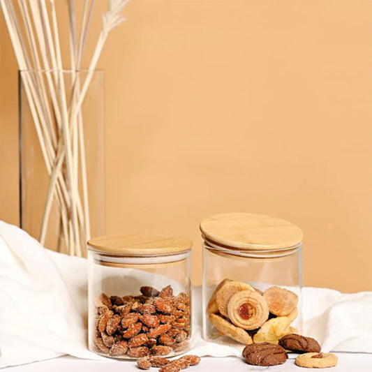 Borosilicate LH-111-6 Glass Storage Jars with Lid Round, 500 ml, Pack of 6 pcs