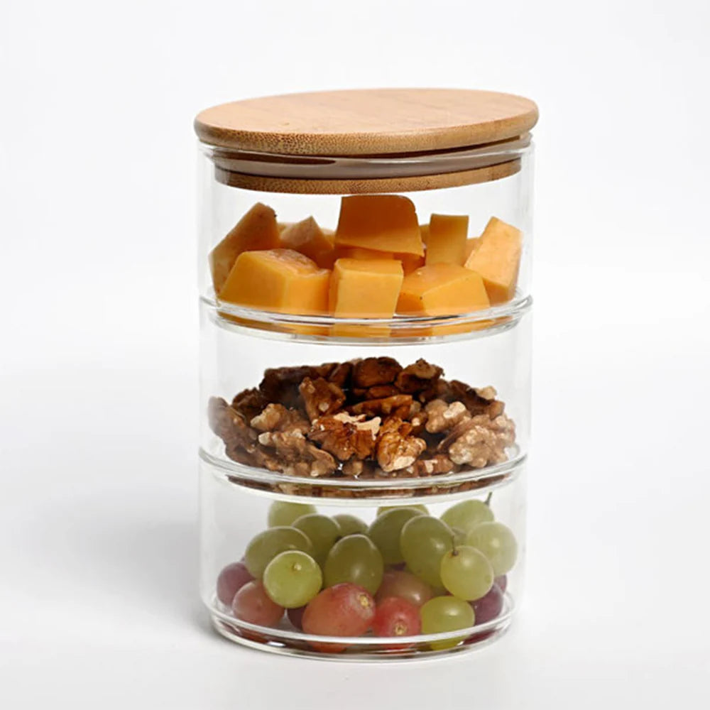 Borosilicate LH-151 3 Layer Glass Food Storage Jar with Airtight Bamboo Lid