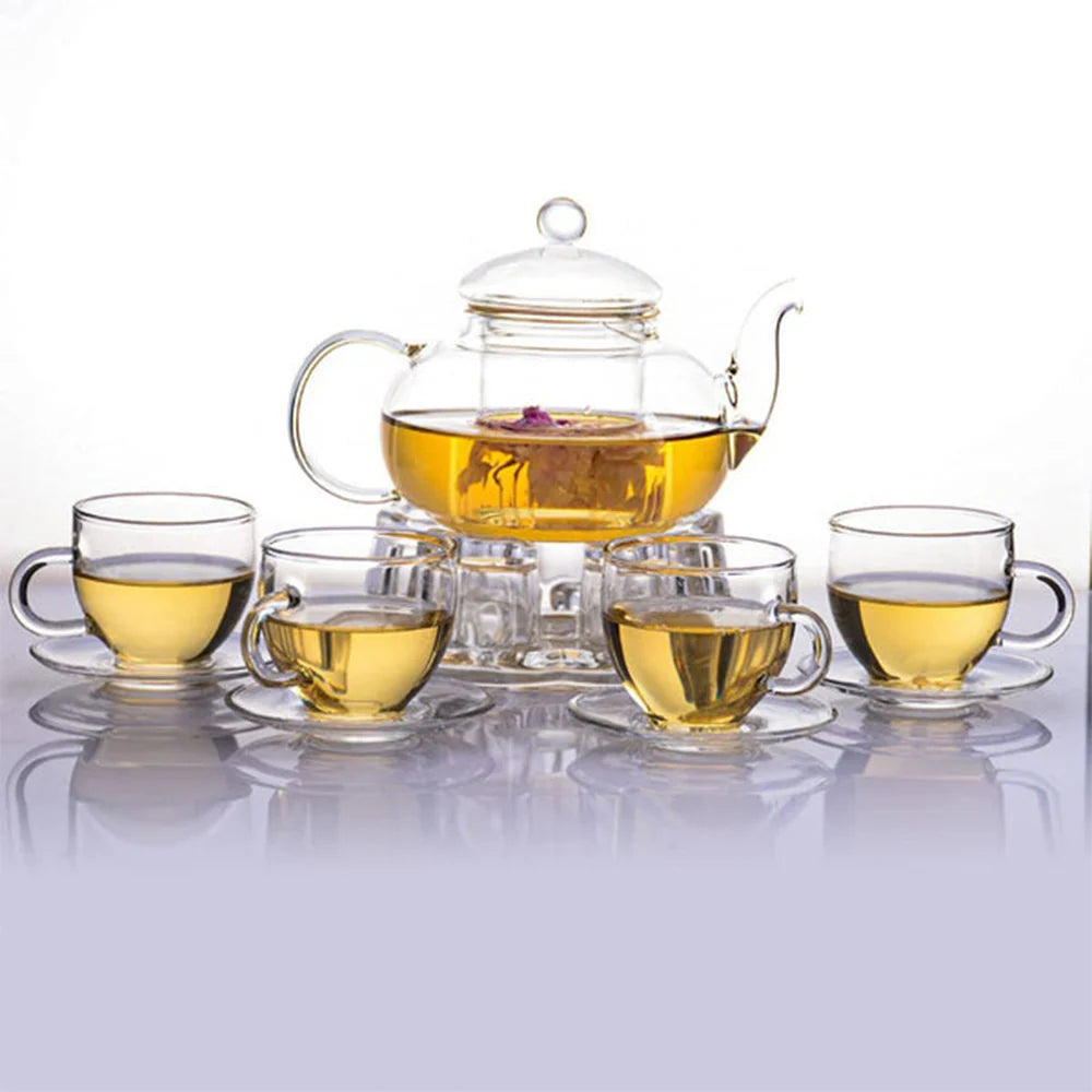 Borosilicate LH-158 Tea Set, 600 ML TP+ Tea Warmer Heart Shape Glass with saucer