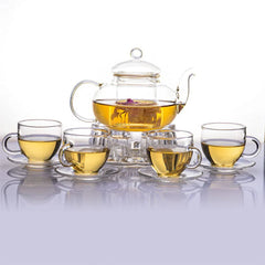 Borosilicate LH-158 Tea Set, 600 ML TP+ Tea Warmer Heart Shape Glass with saucer