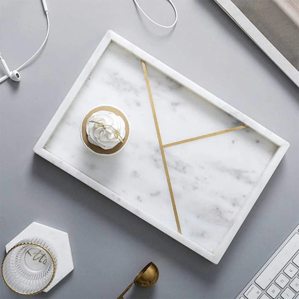 Natural Marble LH-170 Tray With Gold Pattern White 30x20 CM