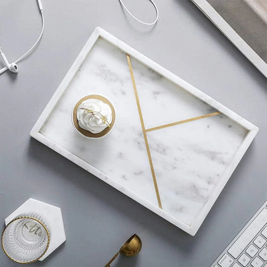 Natural Marble LH-170 Tray With Gold Pattern White 30x20 CM