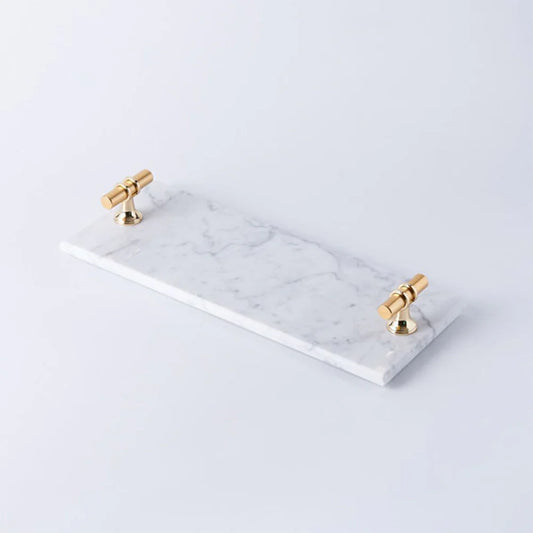 Natural Marble LH-217 Tray With T Shaped Handle - White 30x12CM