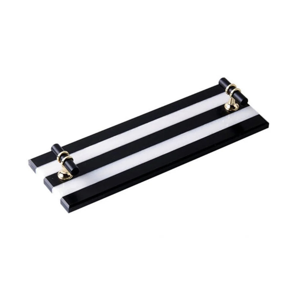 Natural Marble LH-231 Tray With Black and White Stripe & Black-Gold Handle 30x12CM
