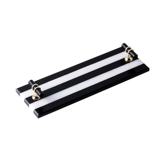 Natural Marble LH-231 Tray With Black and White Stripe & Black-Gold Handle 30x12CM