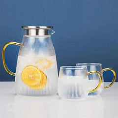 Borosilicate LH-262 Water Pitcher with Stripe with SS Infuser and Lid 1500 ML