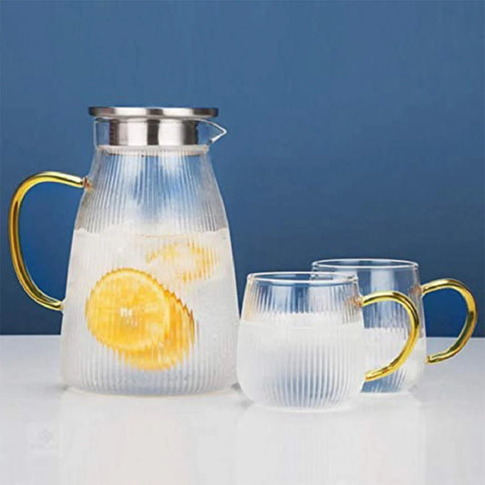 Borosilicate LH-262 Water Pitcher with Stripe with SS Infuser and Lid 1500 ML