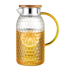 Borosilicate LH-264 Hammered Pattern Water Pitcher 1800 ML With Bamboo Lid And Stainless Steel Strainer Heat Resistant Glass