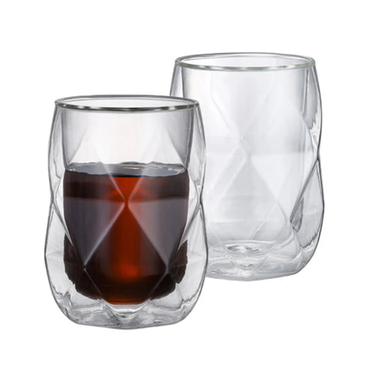 Borosilicate LH-271 Double Wall Diamond Shape Glass 350 ml, Pack of 4 pcs