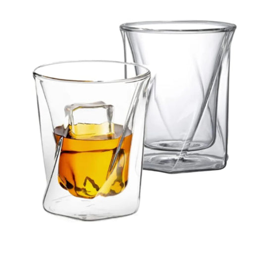 Borosilicate LH-272 Double Wall Hexagon Shape Glass 350 ml, Pack of 4 pcs