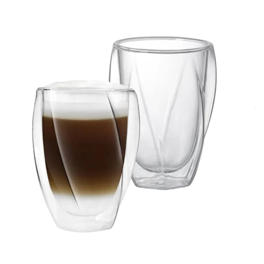 Borosilicate LH-273 Double Wall Twist Shape Glass 350 ml, Pack of 4 pcs