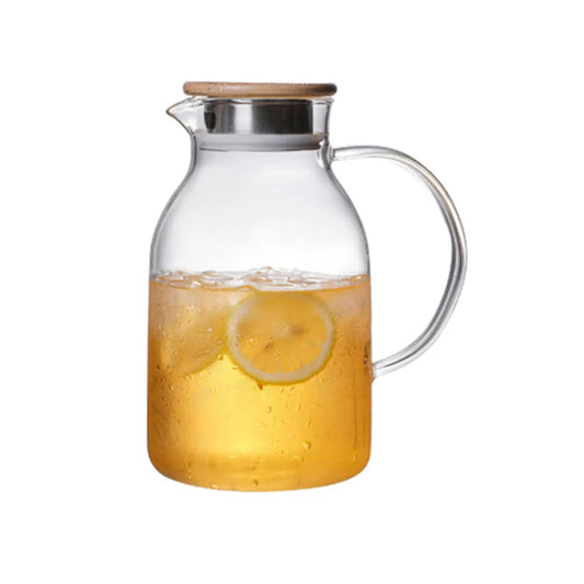 Borosilicate LH-281 Glass Water Pitcher With Bamboo Lid And Stainless Steel Strainer 1800 ML
