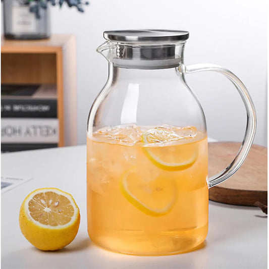 Borosilicate LH-282 Glass Water Pitcher with Stainless Steel Lid & Strainer – 1800ml