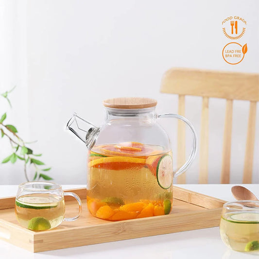 Borosilicate LH-289 Glass Teapot with Bamboo Lid, 1600 ML