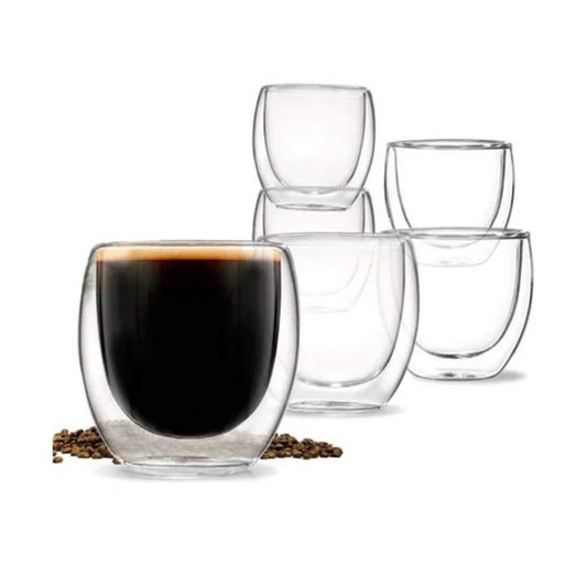 Borosilicate LH-28 Double Wall Espresso Cups 80 ml, Pack of 6 pcs