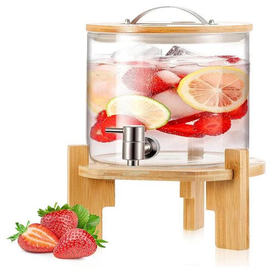 Borosilicate LH-314 Glass Drink Dispenser with Spigot and Wooden Stand 5 Litre
