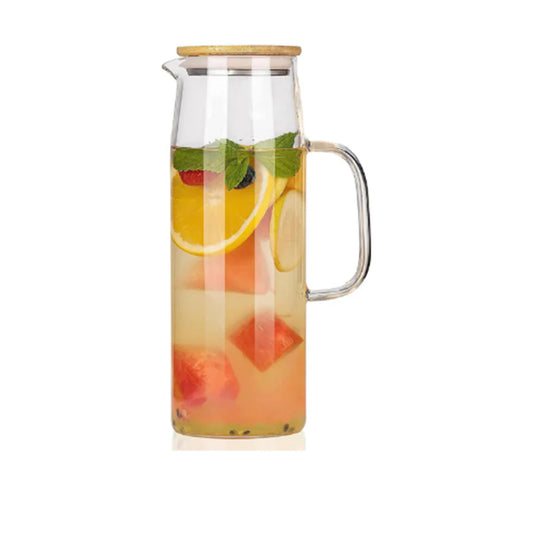 Borosilicate LH-348 Water Jug With Handle and Bamboo Lid, 1200 ML