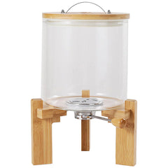 Borosilicate LH-359 Glass Rice Dispenser with Wooden Stand - 5L