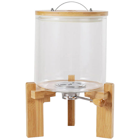 Borosilicate LH-359 Glass Rice Dispenser with Wooden Stand - 5L